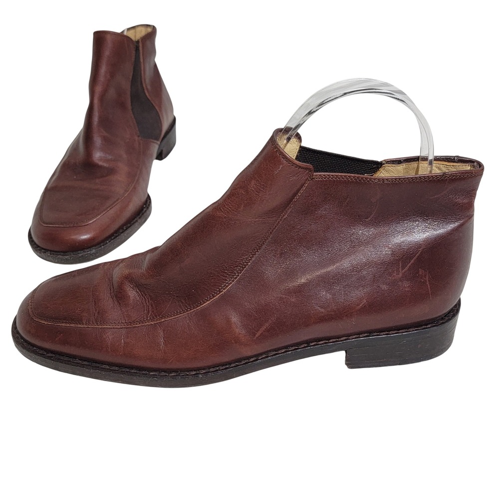 Ralph Lauren Womens Brown Leather Square‎ Toe Chelsea Ankle Boots Italy 6.5 B